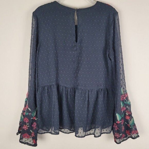 American Eagle Outfitters Embroidered Peplum Top Long Bell Sleeve Floral Size S - Picture 2 of 12
